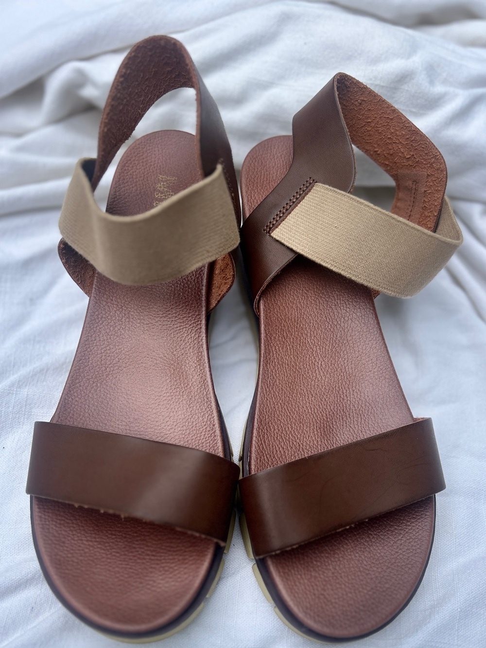 MIA Brown Faux Leather Sandals with Beige Elastic Ankle Strap